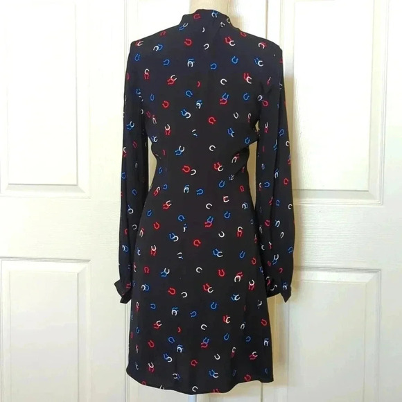 WAREHOUSE Semi-Sheer Long-Sleeved Shirt Black Horseshoe equestrian Dress - Picture 7 of 11